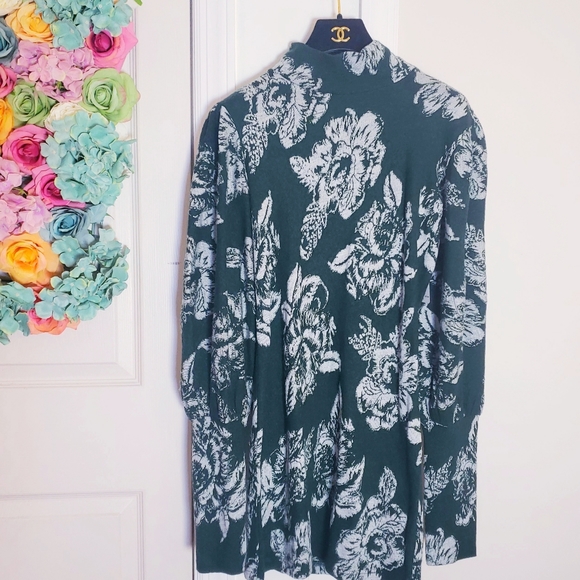 FREE PEOPLE Dress Long Sleeve Mini Sweater Wool Mock Neck Floral Boho Green XS - Picture 4 of 10